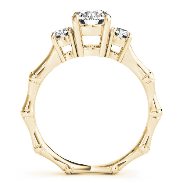 Yellow gold Round Brilliant Three-Stone Bamboo Band with Prong Setting 2