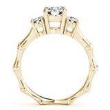 Yellow gold Round Brilliant Three-Stone Bamboo Band with Prong Setting 2