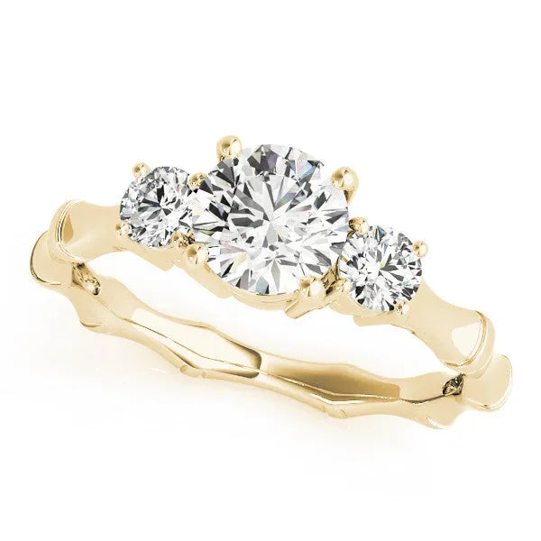 Yellow gold Round Brilliant Three-Stone Bamboo Band with Prong Setting