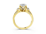 Yellow gold Round Brilliant Three-Stone Diamond Ring with Pavé Band and Four-Prong Setting_10