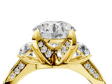 Yellow gold Round Brilliant Three-Stone Diamond Ring with Pavé Band and Four-Prong Setting_11
