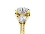 Yellow gold Round Brilliant Three-Stone Diamond Ring with Pavé Band and Four-Prong Setting_12