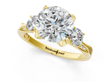 Yellow gold Round Brilliant Three-Stone Diamond Ring with Pavé Band and Four-Prong Setting_8