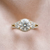 Yellow gold Round Brilliant Three-Stone Diamond Ring with Pavé Band and Prong Setting_19