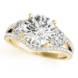 14K Yellow Gold 2.05 Carat E VVS2 Round Brilliant Three-Stone Diamond Ring with Pavé Band and Prong Setting