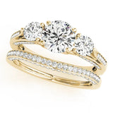 Yellow gold Round Brilliant Three-Stone Engagement Ring with Split Shank and Prong Setting 1