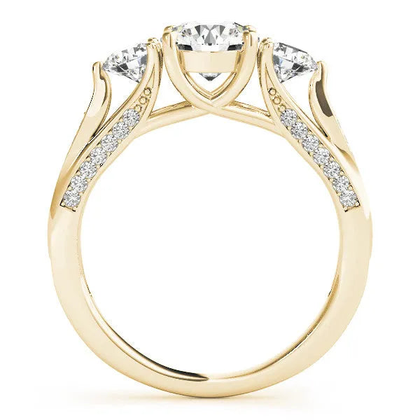 Yellow gold Round Brilliant Three-Stone Engagement Ring with Split Shank and Prong Setting
