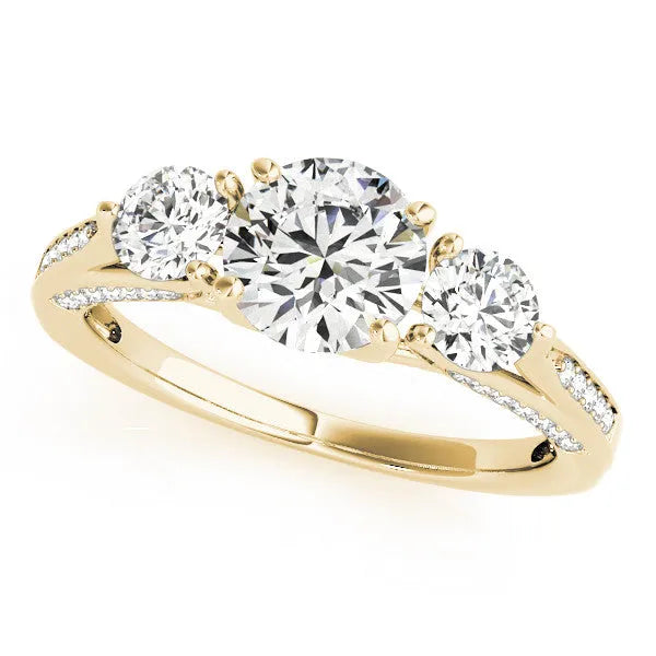 Yellow gold Round Brilliant Three-Stone Engagement Ring with Split Shank and Prong Setting