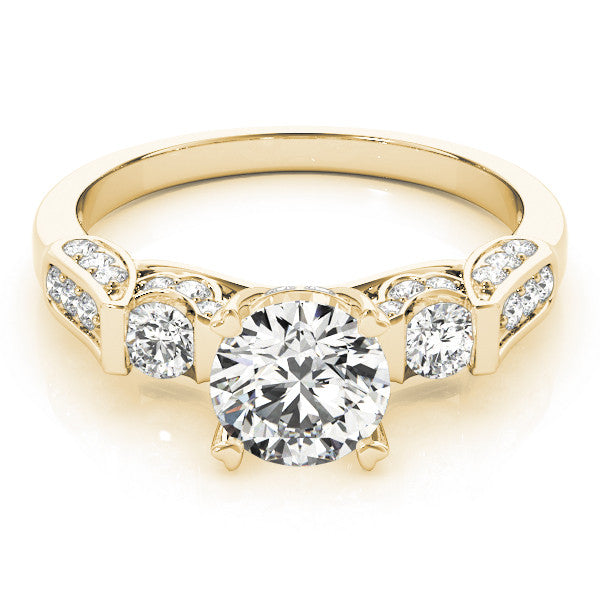 Yellow gold Round Brilliant Three-Stone Pave Band with Four-Prong Setting 1