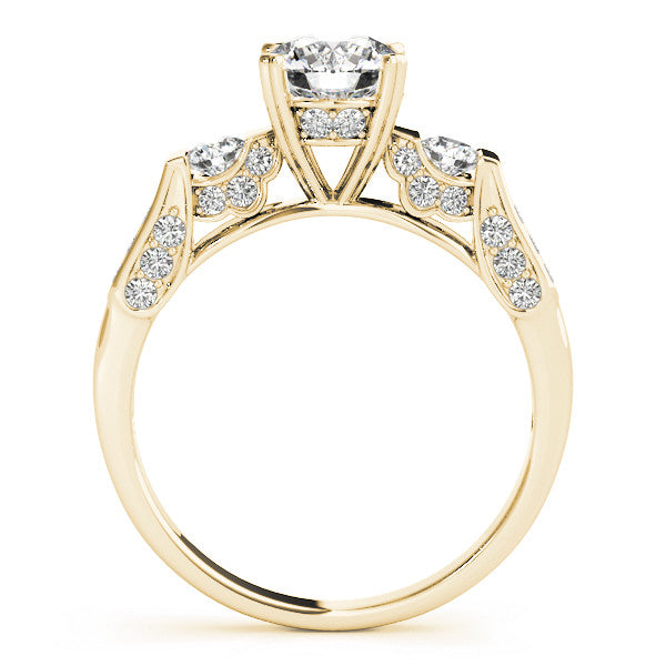 Yellow gold Round Brilliant Three-Stone Pave Band with Four-Prong Setting 2
