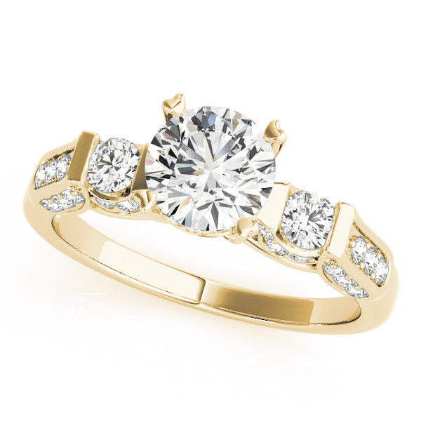 Yellow gold Round Brilliant Three-Stone Pave Band with Four-Prong Setting