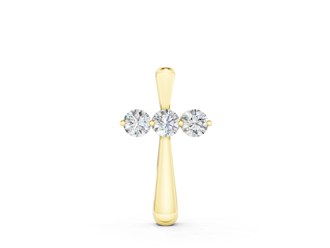 Yellow gold Round Brilliant Three-Stone Prong Set Pendant_35