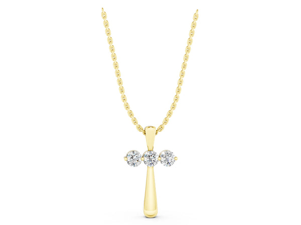 Yellow gold Round Brilliant Three-Stone Prong Set Pendant