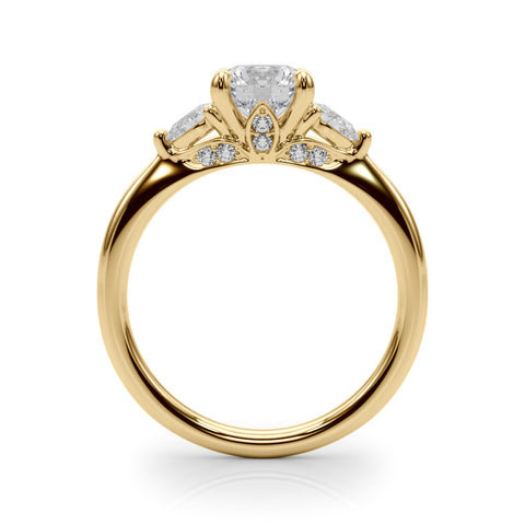Yellow gold Round Brilliant Three-Stone Ring with Pear Side Stones and Four-Prong Setting 2