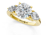 Yellow gold Round Brilliant Three-Stone Ring with Pear Side Stones and Four-Prong Setting_12