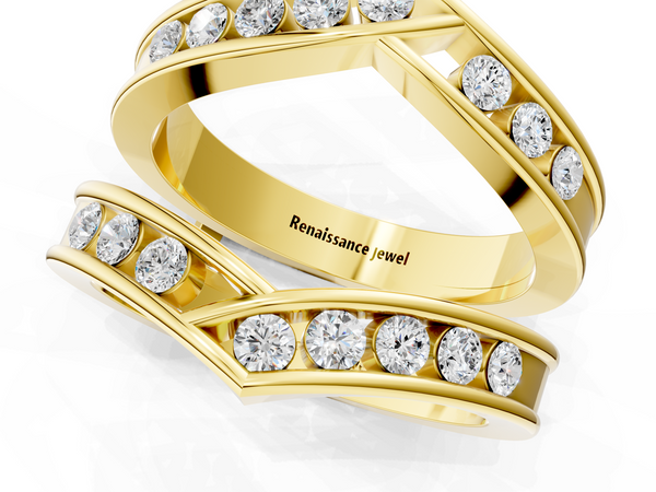 Yellow gold Round Diamond Channel-Set Chevron Band