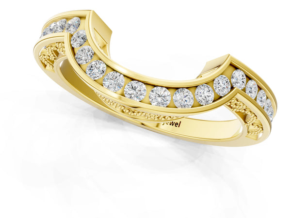 Yellow gold Round Channel-Set Diamond Contour Band