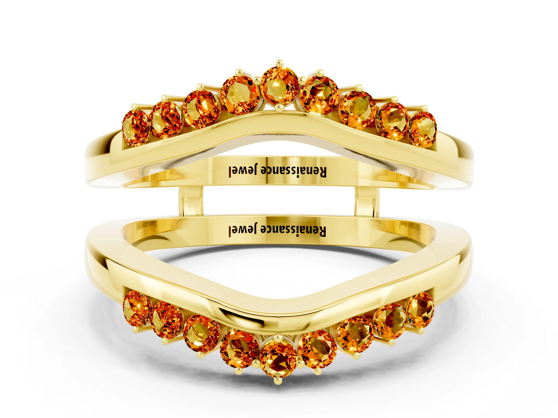 Yellow gold Round Citrine Chevron Contour Band with Prong Setting_6