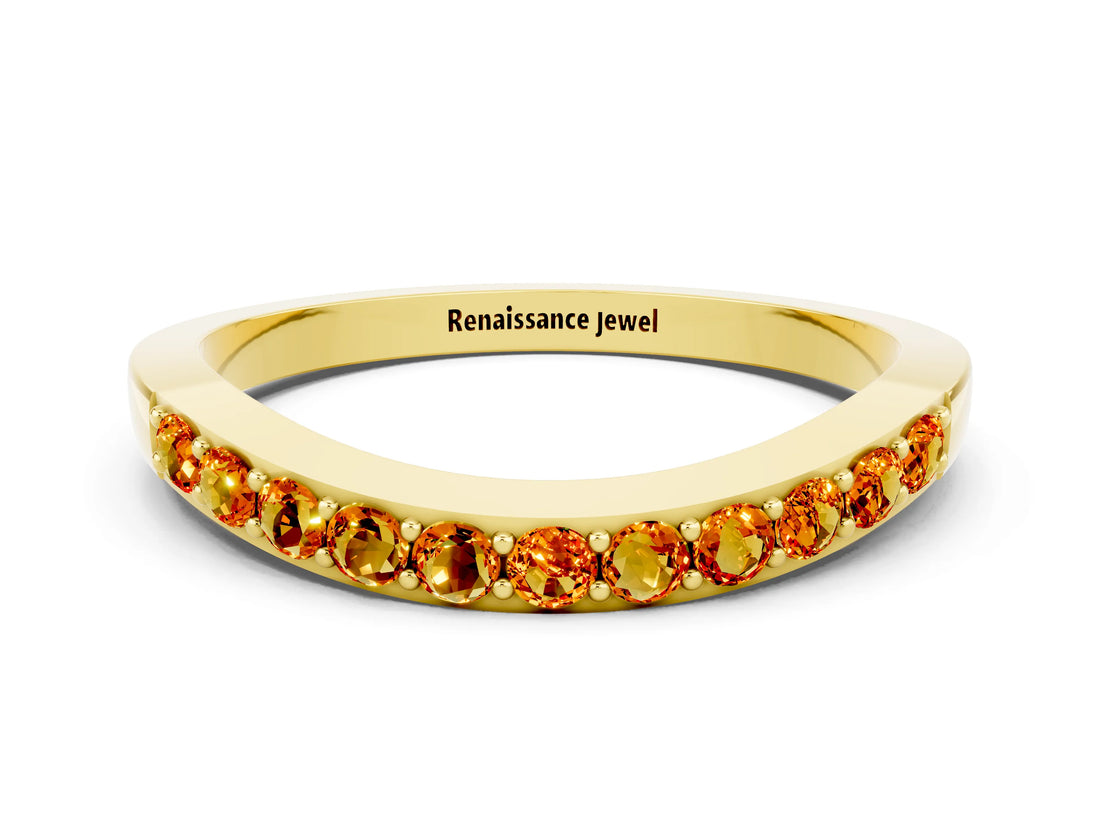 Yellow gold Round Citrine Curved Wedding Band with Channel Setting_6