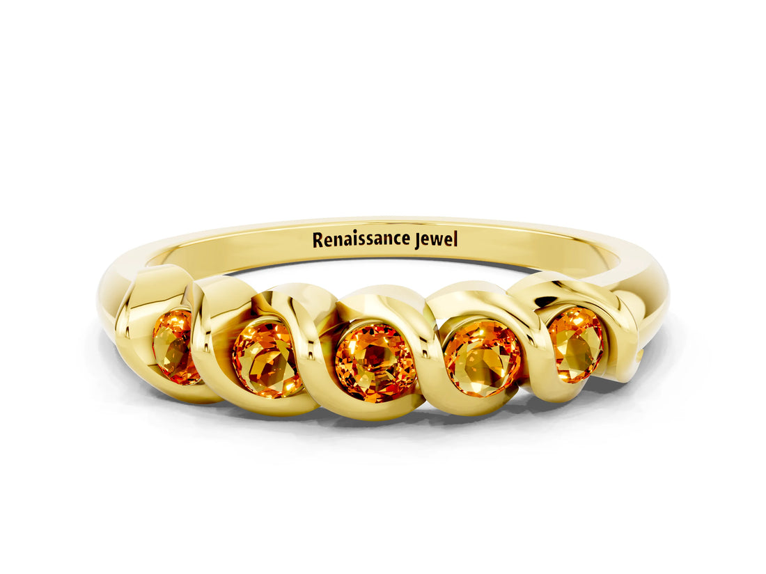 Yellow gold Round Citrine Eternity Band with Twist Prong Setting_6