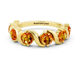 Yellow gold Round Citrine Half Eternity Band with Wave Prong Setting_6