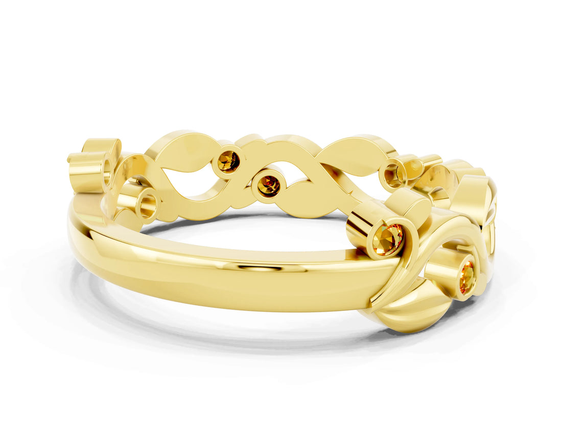 Yellow gold Round Citrine Leaf Eternity Band with Bezel Setting_66