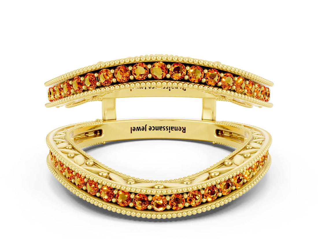 Yellow gold Round Citrine Milgrain Eternity Band with Channel Setting_18