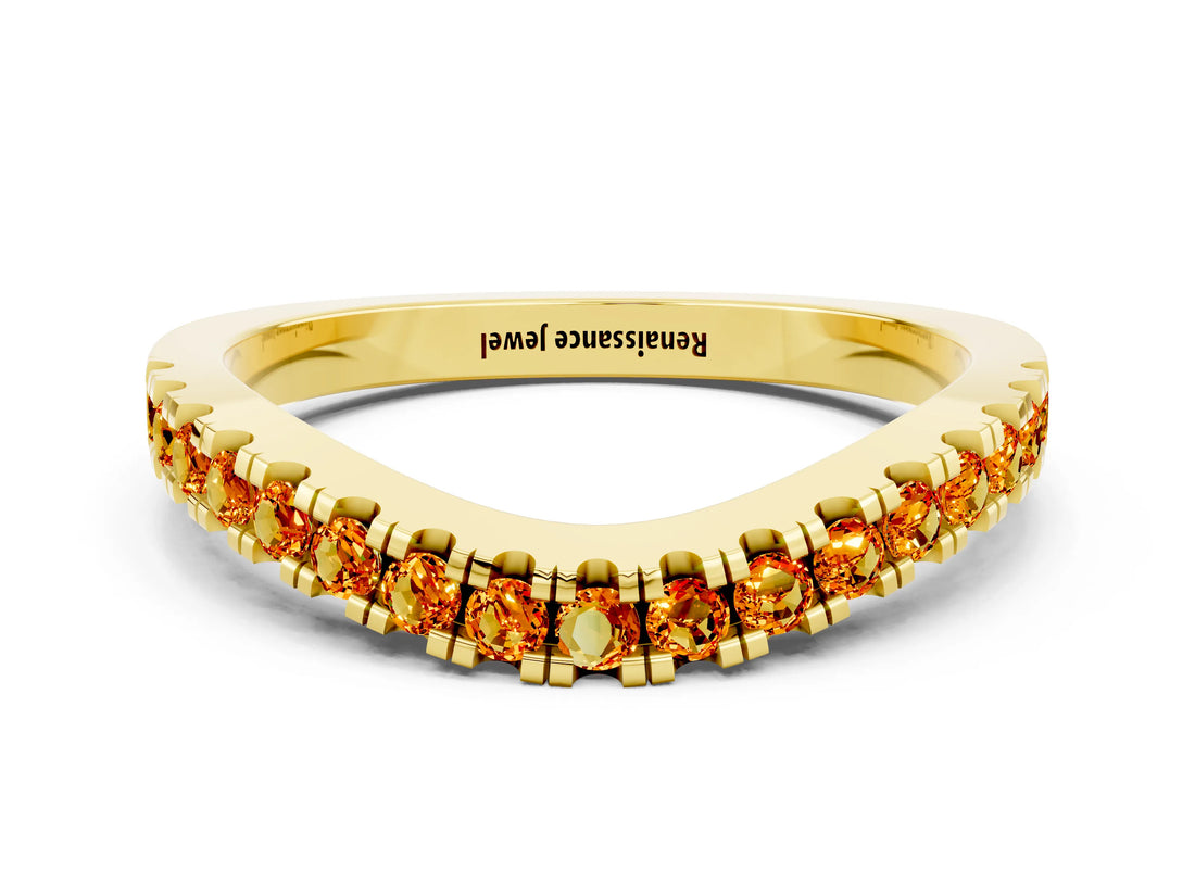 Yellow gold Round Citrine Pavé Curved Band with Shared Prong Setting_6