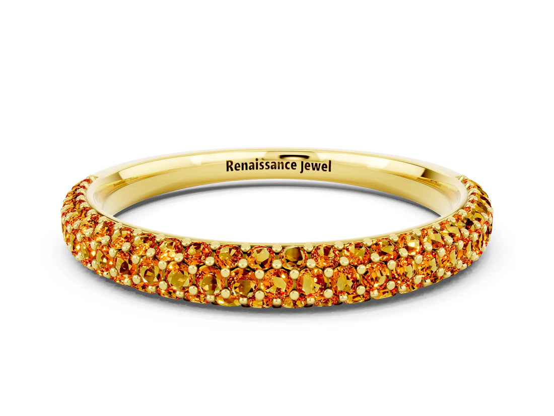 Yellow gold Round Citrine Pavé Eternity Band with Shared Prong Setting_6