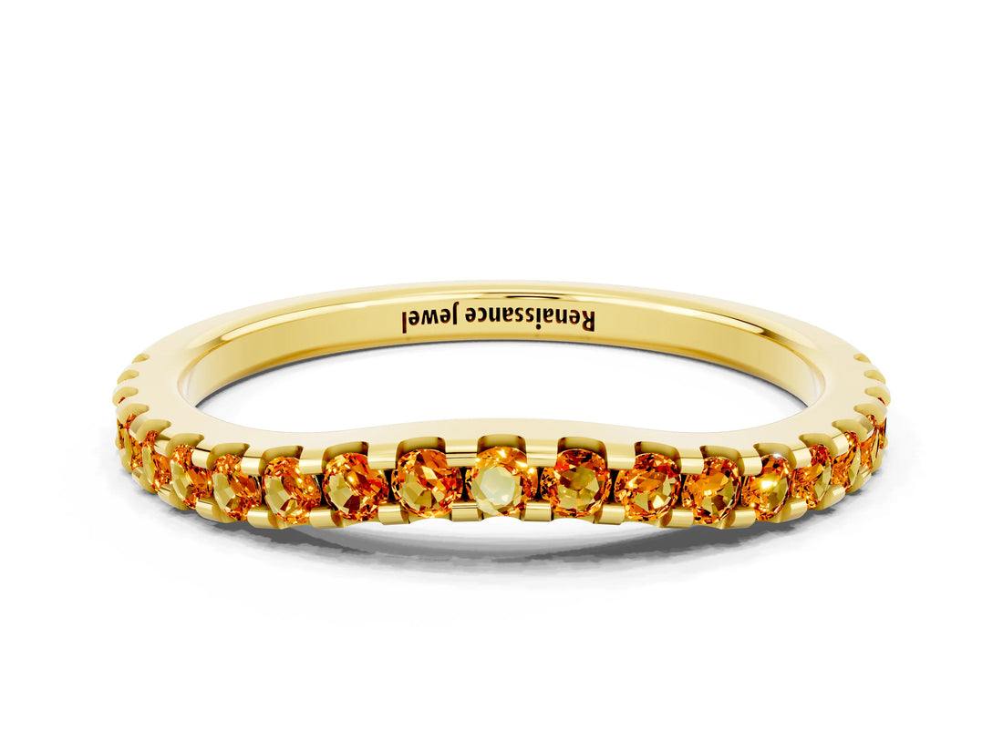 Yellow gold Round Citrine Pavé Set Curved Wedding Band_6