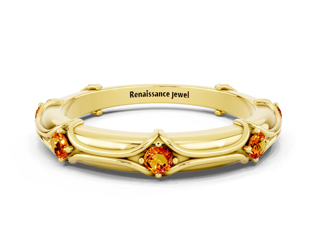 Yellow gold Round Citrine Prong Set Milgrain Eternity Band_6