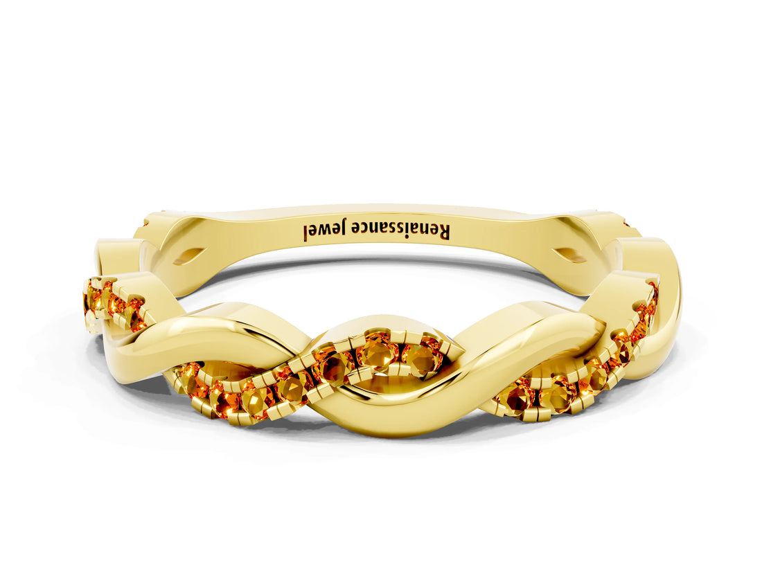 Yellow gold Round Citrine Twist Eternity Band with Pavé Setting_6
