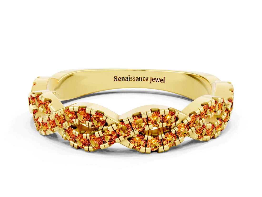 Yellow gold Round Citrine Twisted Eternity Band with Pavé and Shared Prong Setting_22