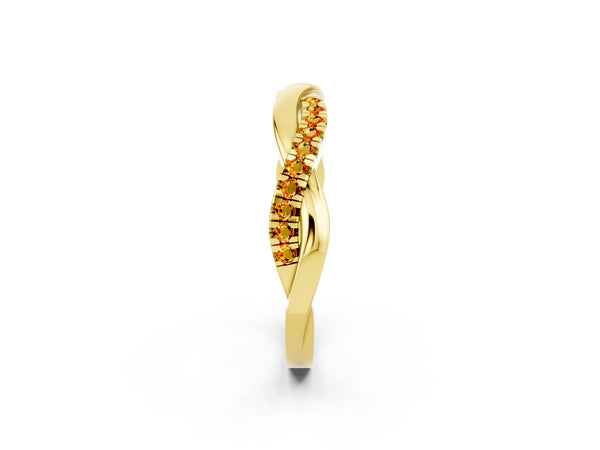 Yellow Gold Round Citrine Half Eternity Infinity Twist Wedding Band