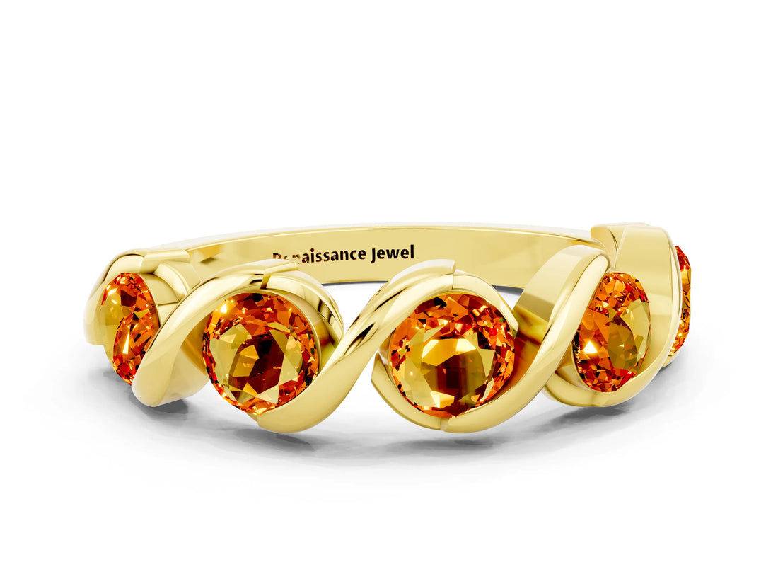 Yellow gold Round Citrine Wave Band with Channel Setting and Shared Prongs_6