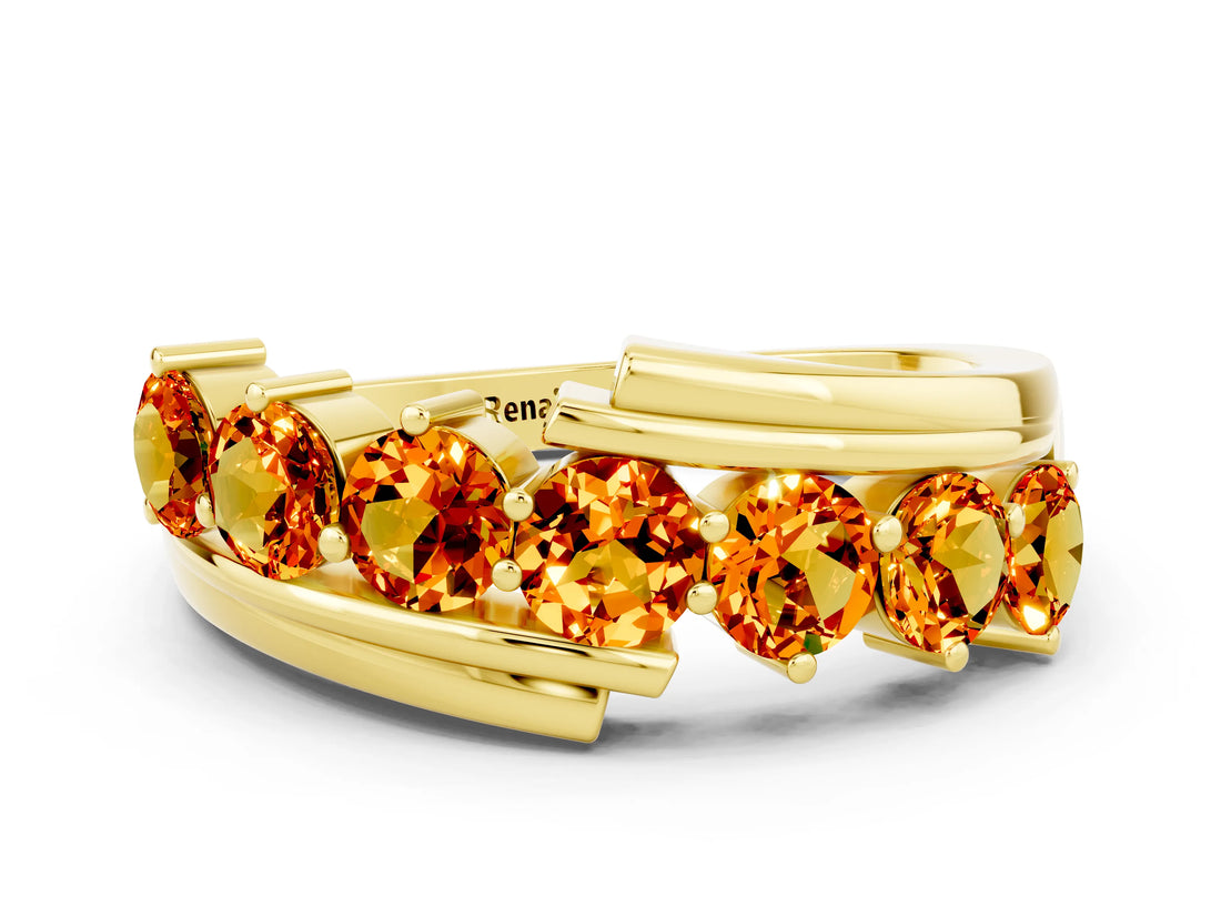 Yellow gold Round Citrine Wave Band with Channel and Shared Prong Setting_18