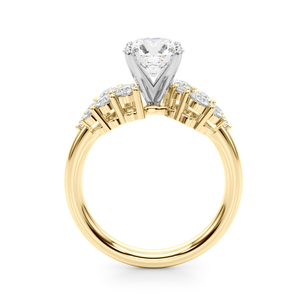 Yellow gold Round Cluster Diamond Engagement Ring with Pavé Band and Four-Prong Setting 2