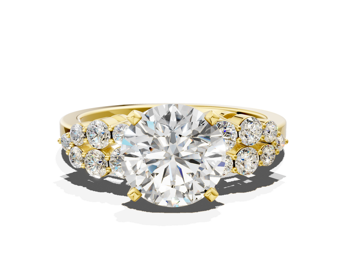 Yellow gold Round Cluster Diamond Engagement Ring with Pavé Band and Four-Prong Setting_47