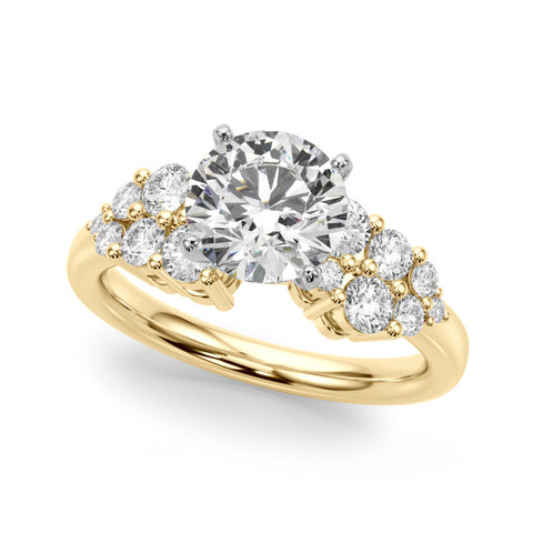 Yellow gold Round Cluster Diamond Engagement Ring with Pavé Band and Four-Prong Setting
