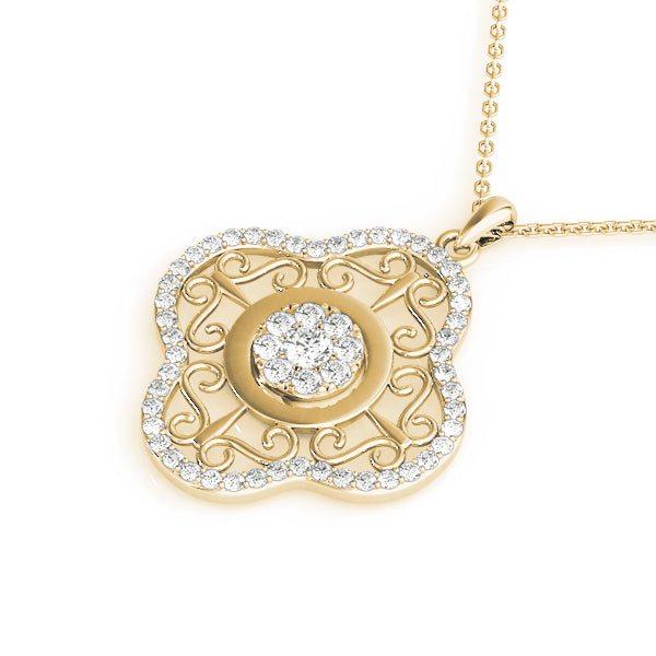 Yellow gold Round Cluster Diamond Pendant with Pavé and Scroll Prong Setting 1