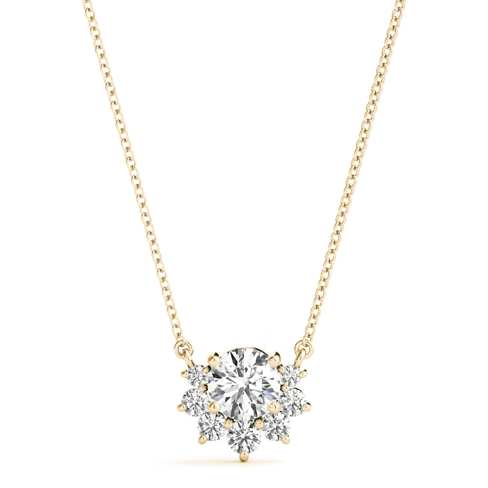 Yellow gold Round Cluster Diamond Pendant with Prong Setting