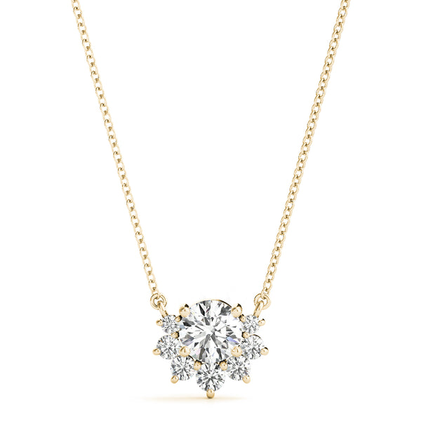 Yellow gold Round Cluster Diamond Pendant with Prong Setting