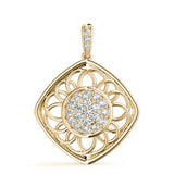 Yellow gold Round Cluster Diamond Prong Set Pendant 1