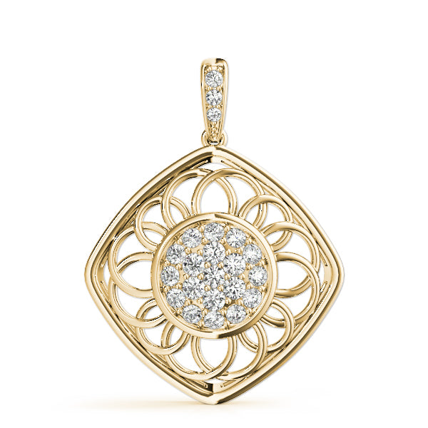 Yellow gold Round Cluster Diamond Prong Set Pendant