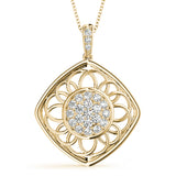 Yellow gold Round Cluster Diamond Prong Set Pendant