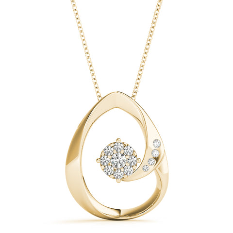 Yellow gold Round Cluster Diamond Prong-Set Teardrop Pendant