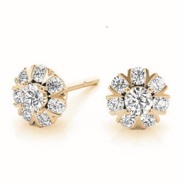 Yellow gold Round Cluster Diamond Stud Earrings with Prong Setting 1
