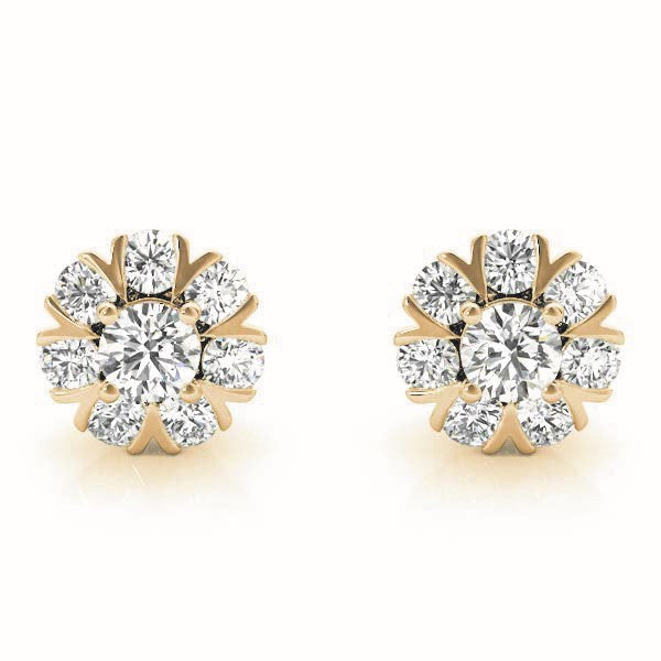 Yellow gold Round Cluster Diamond Stud Earrings with Prong Setting