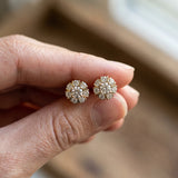 Yellow gold Round Cluster Diamond Stud Earrings with Prong Setting_10