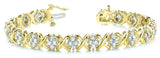 Yellow gold Round Cluster Diamond Tennis Bracelet with X-Link Band and Four-Prong Setting